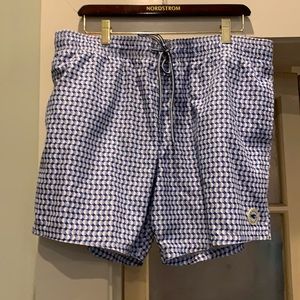 Ted Baker swim trunks, size XXL, blue and white